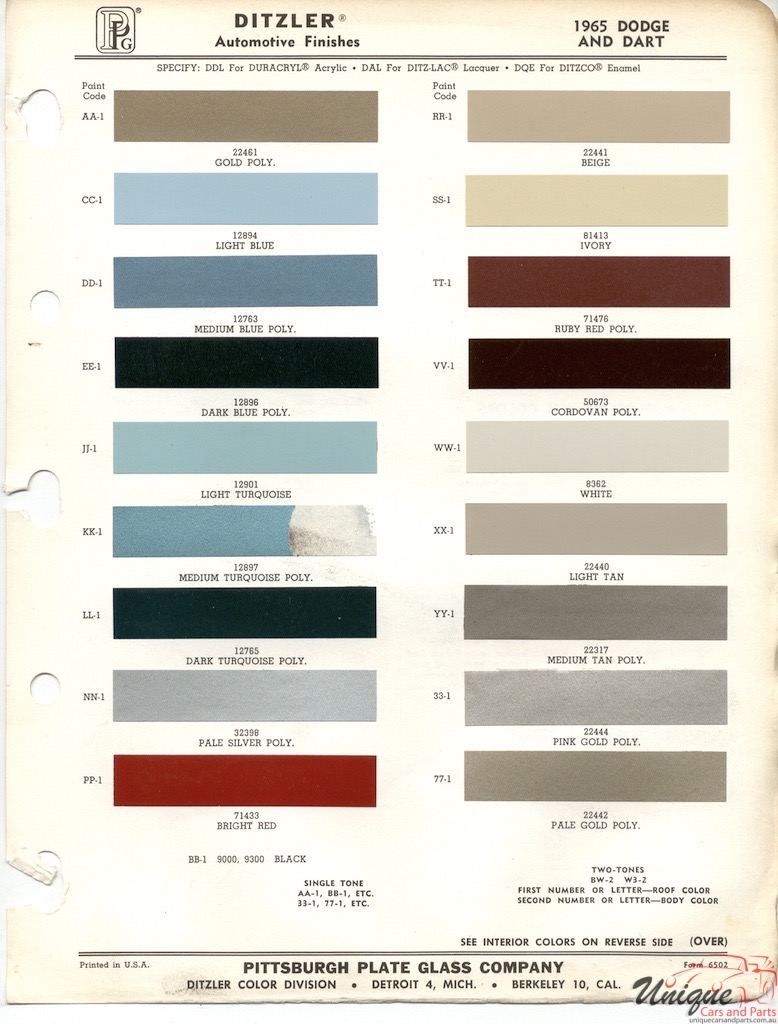 1965 Dodge Paint Charts PPG 1
